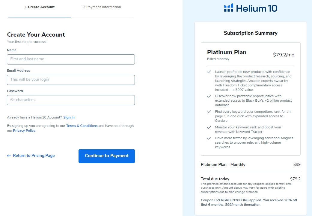 Helium 10 -Create Your Account