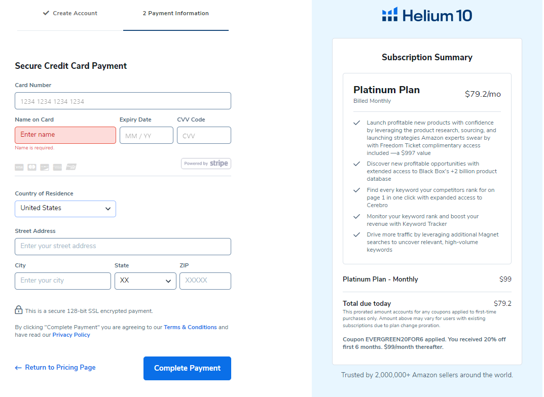 Helium 10 - Payment Information